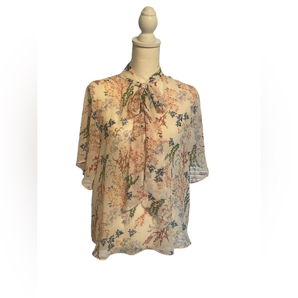Rachel Roy Collection Tuesday Neck Sheer Floral Blouse Size Medium